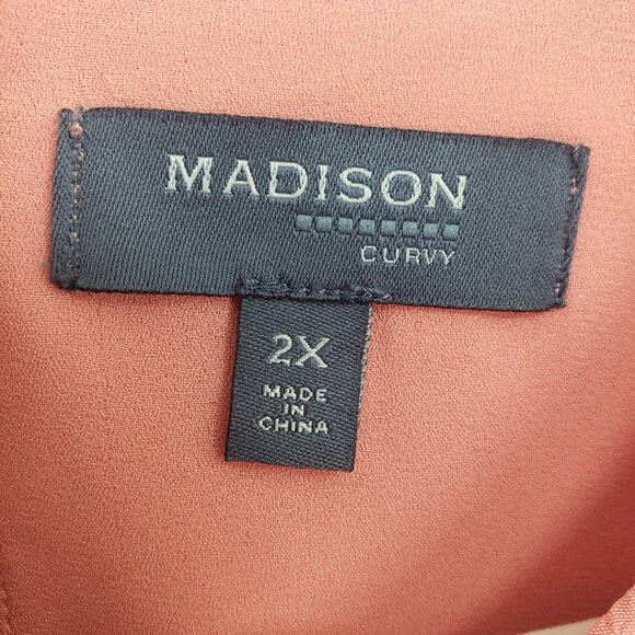 3/$25 Madison Cold Shoulder Shift Dress 2X Draped Cape Tiered Coral Orange - Picture 3 of 12